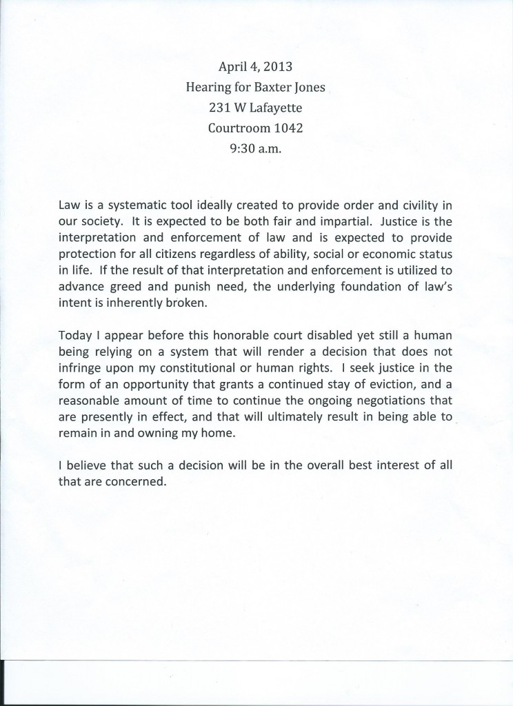 Baxter Jones' statement to the court 04-04-2013