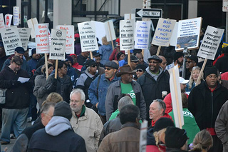 People took the streets in front of the federal courthouse in downtown Detroit during the first day of a bankruptcy trial. , a photo by Pan-African News Wire File Photos on Flickr.